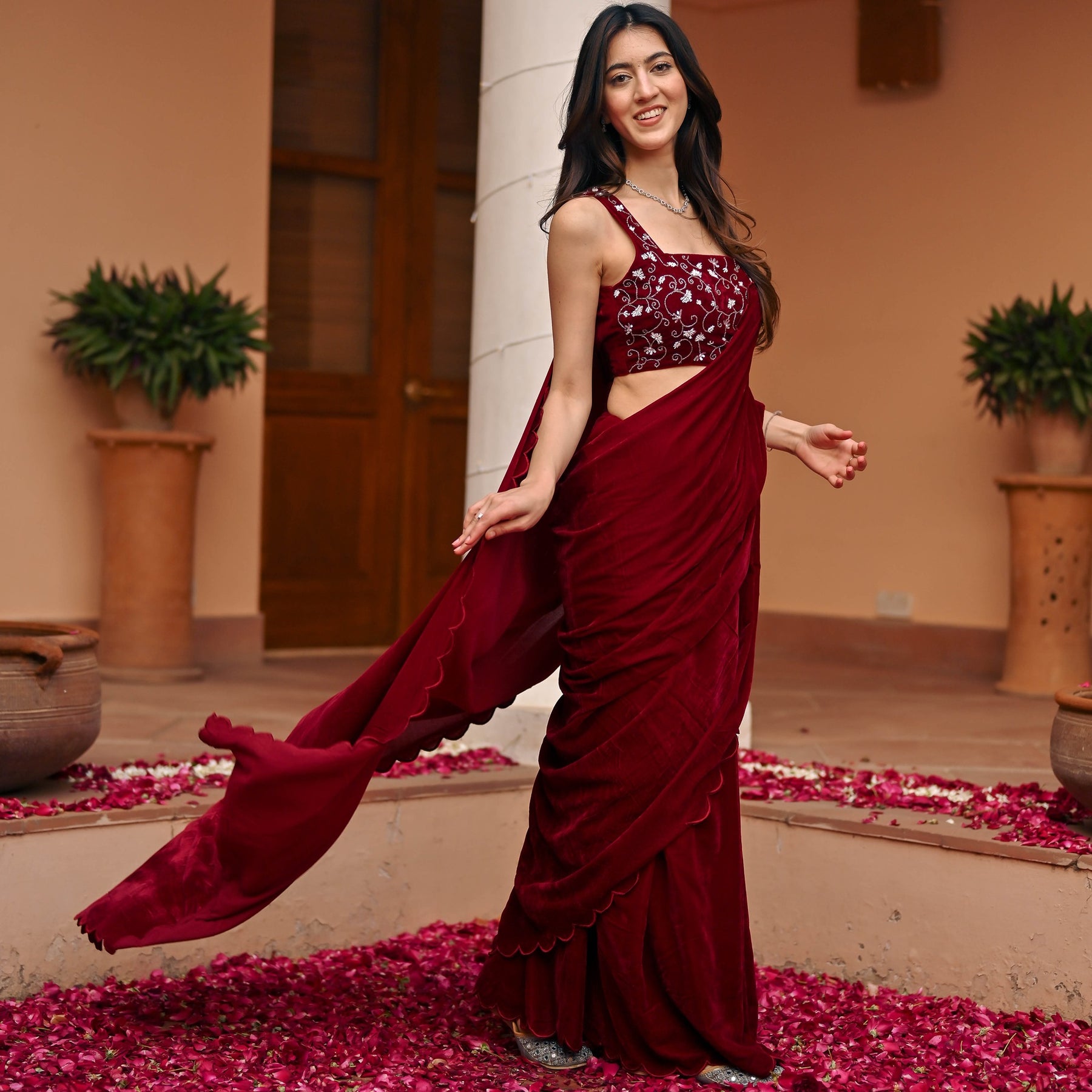 Maroon Ready to Wear Sarees - Buy Readymade Sarees Online - Clothsv
